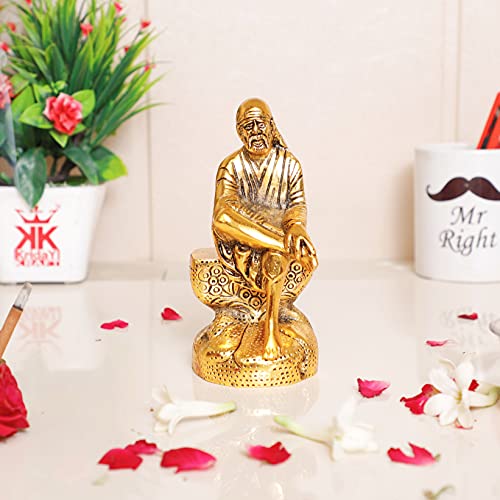 KridayKraft Shirdi Sai Baba Idol Metal Statue Showpiece for Car Dashboard & Home,Office Decorative Saibaba Idol Murti,Religious Gift Article,Showpiece Figurines,Corporate Gift... - Image 1