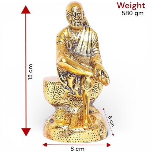 KridayKraft Shirdi Sai Baba Idol Metal Statue Showpiece for Car Dashboard & Home,Office Decorative Saibaba Idol Murti,Religious Gift Article,Showpiece Figurines,Corporate Gift... - Image 2