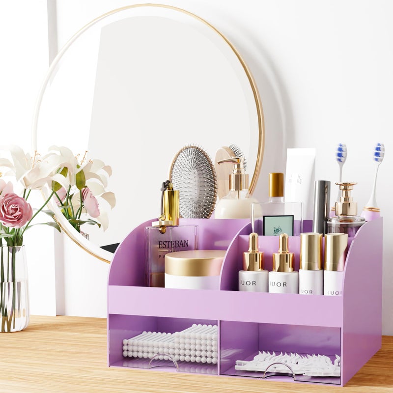 COMFYROOM Makeup Organizer with Drawers, Cosmetic Storage for Dresser Vanity and Bathroom Countertop, Beauty Holder for Lipstick Brush, Skincare Organizer for Vanity, Cosmetic Display Case (Purple) - Image 3