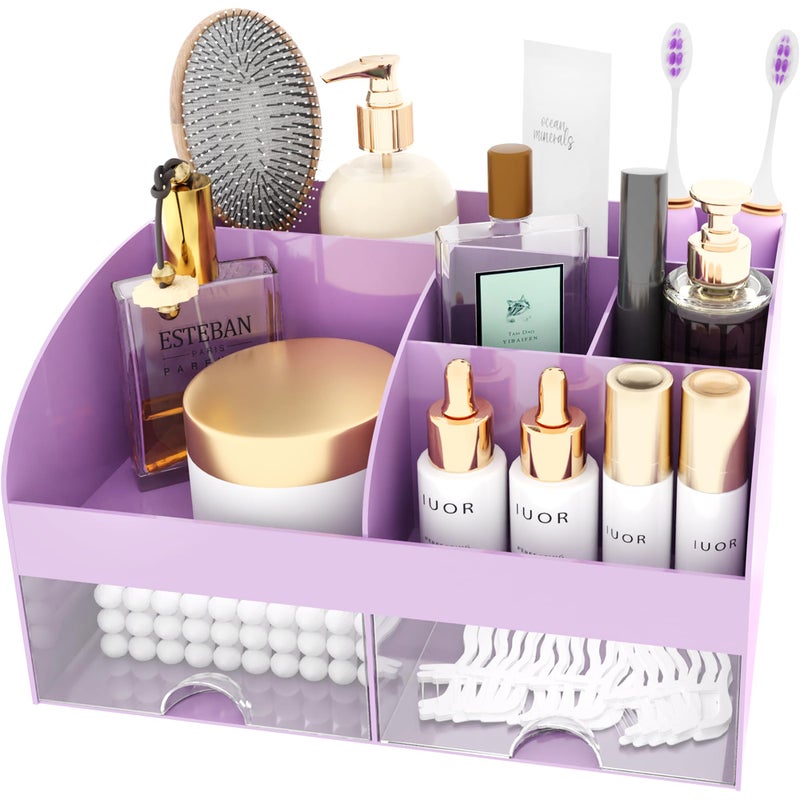 COMFYROOM Makeup Organizer with Drawers, Cosmetic Storage for Dresser Vanity and Bathroom Countertop, Beauty Holder for Lipstick Brush, Skincare Organizer for Vanity, Cosmetic Display Case (Purple) - Image 2