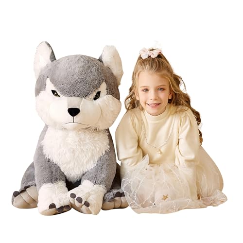 EARTHSOUND Giant Wolf Stuffed Animal Plush Toy23 Large Jumbo Cute Soft ToysBig Size Huge Fluffy Plushy Oversized Fat PlushieGifts for Kids Girlfriend Children 23 inches Gray - Image 1