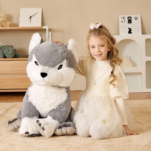 EARTHSOUND Giant Wolf Stuffed Animal Plush Toy23 Large Jumbo Cute Soft ToysBig Size Huge Fluffy Plushy Oversized Fat PlushieGifts for Kids Girlfriend Children 23 inches Gray - Image 5