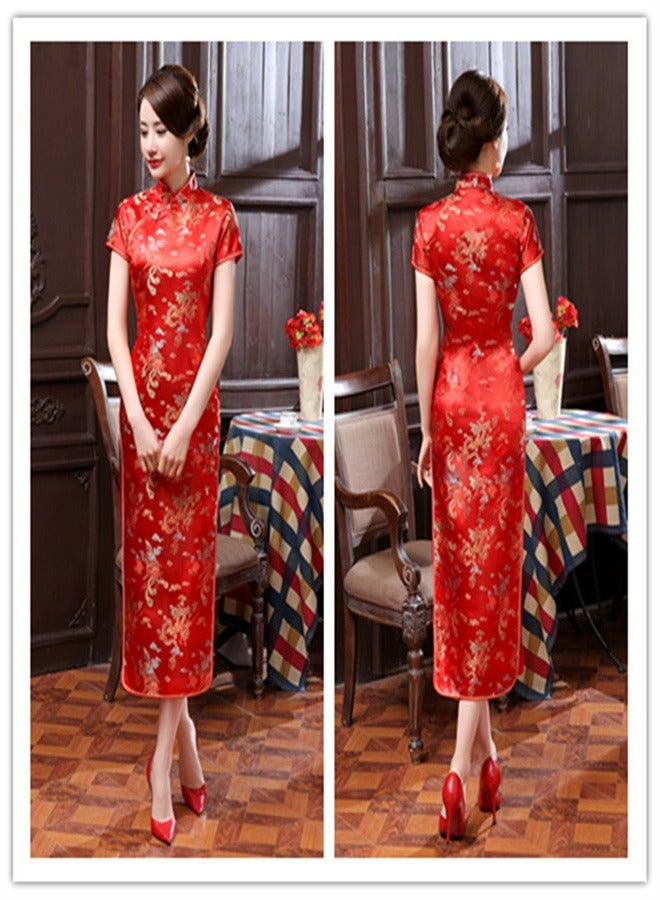 Loquat Dragon And Phoenix Short Sleeved Long Skirt Red  - Image 2