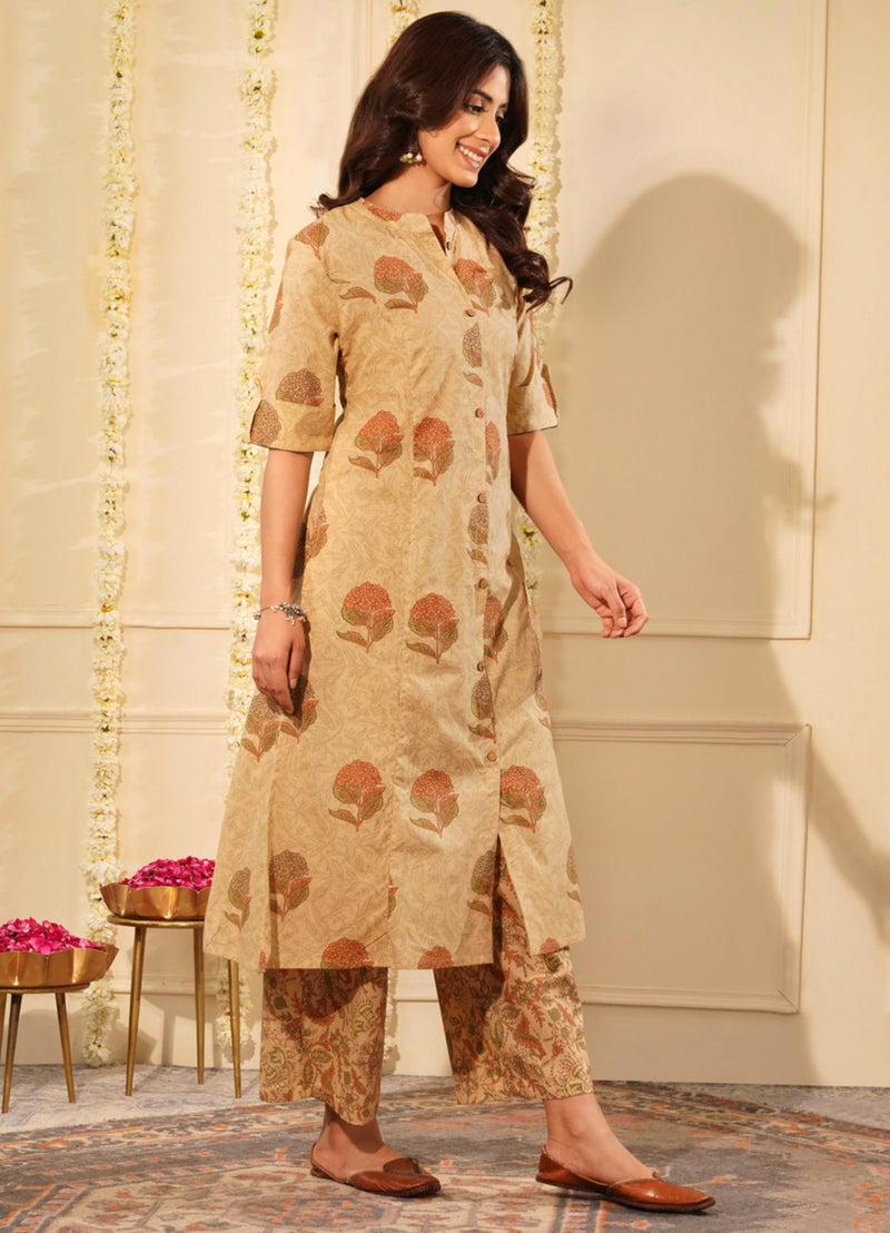 rytras Women's Pure Cotton Printed Ethnic Wear A-Line Kurta Set with Palazzo Pants(RYT643,Beige,XXL) - Image 4