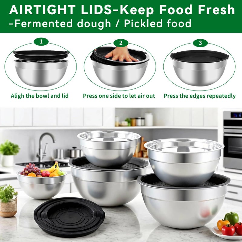 WEPSEN Mixing Bowls Set, 25PCS Stainless Steel Mixing Bowl with Lid Set, Large Nesting Bowls 7, 4.5, 3,2, 1.5QT, Measuring Cups and Spoons Baking Utensils Metal Bowl for Kitchen Prep - Image 4