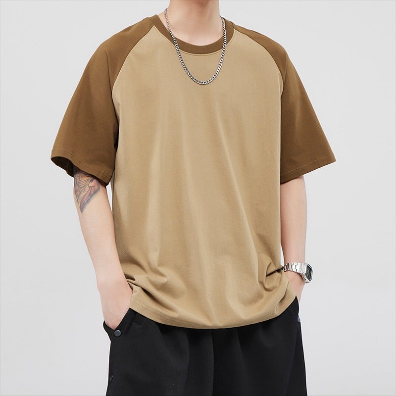 Wholesale Men's Half Sleeve T-shirt Summer Thin Color Contrast Half Sleeve Loose Couple Round Neck Top Solid Color T-shirt