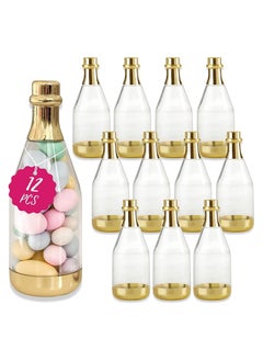 Y&D 12 Pieces Champagne Bottle Container Candy DIY Favor Mini Baby Shower Favors Jars Wedding Plastic Small Bottles for Bridal Birthday, Clear and Gold  - Image 1