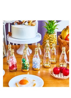 Y&D 12 Pieces Champagne Bottle Container Candy DIY Favor Mini Baby Shower Favors Jars Wedding Plastic Small Bottles for Bridal Birthday, Clear and Gold  - Image 5
