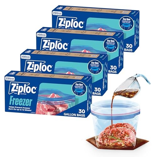 Ziploc Gallon Food Storage Freezer Bags, 120ct Total, Stand-Up Bottom, Easy to Fill, 30 Count, 4 Pack (Packaging May Vary) - Image 1