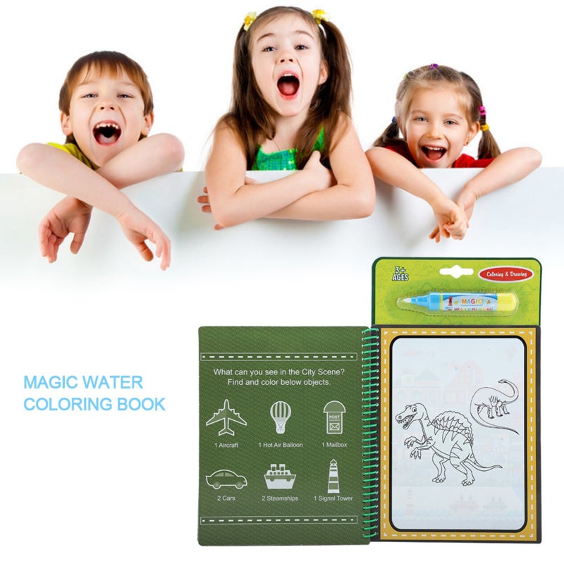 Reusable Water Coloring Book - Refillable Water Pen, 1 Piece Portable Coil Binding for Toddlers and Preschoolers Travel Activities - Image 2