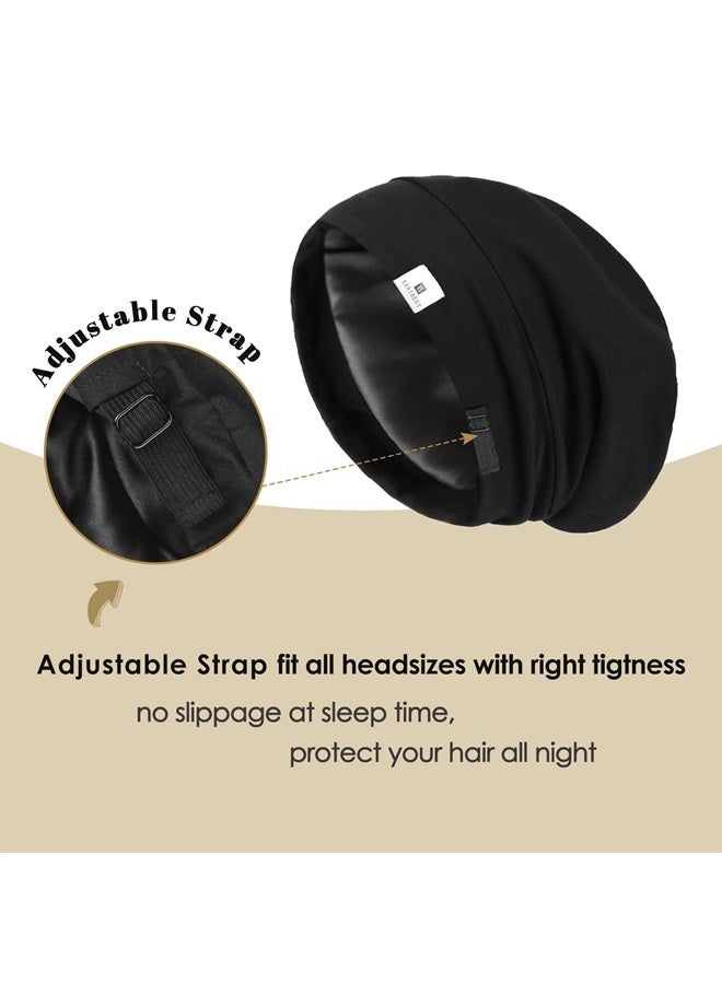 YANIBEST 2 Pcs Silk Bonnet Satin Bonnet Hair Cover Bonnet Sleep Cap - Adjustable Saty on Satin Lined Slouchy Beanie Hat for Women Curly Natural Hair Night Sleeping - Image 2