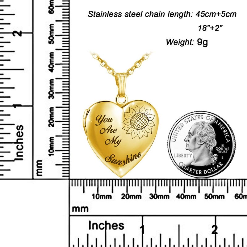 YOUFENG You are My Sunshine Necklace Sunflower Locket Necklace that Holds Pictures Heart Locket Pendant Gifts for Her - Image 2