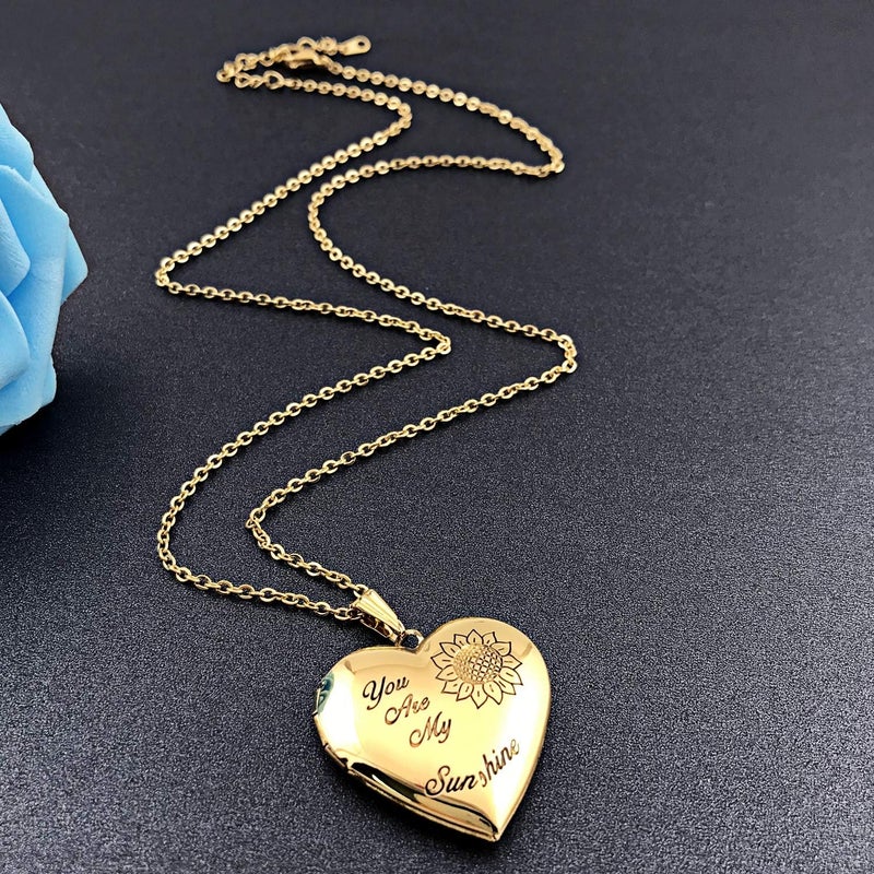 YOUFENG You are My Sunshine Necklace Sunflower Locket Necklace that Holds Pictures Heart Locket Pendant Gifts for Her - Image 5
