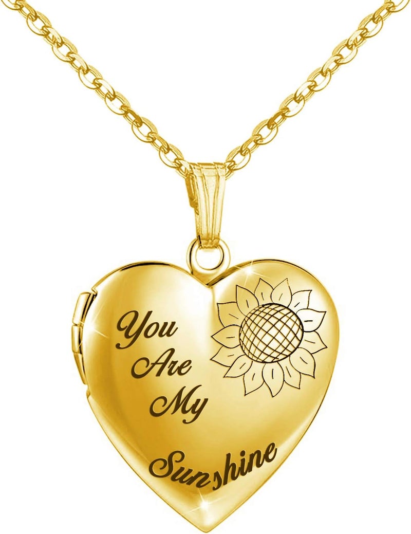 YOUFENG You are My Sunshine Necklace Sunflower Locket Necklace that Holds Pictures Heart Locket Pendant Gifts for Her - Image 1