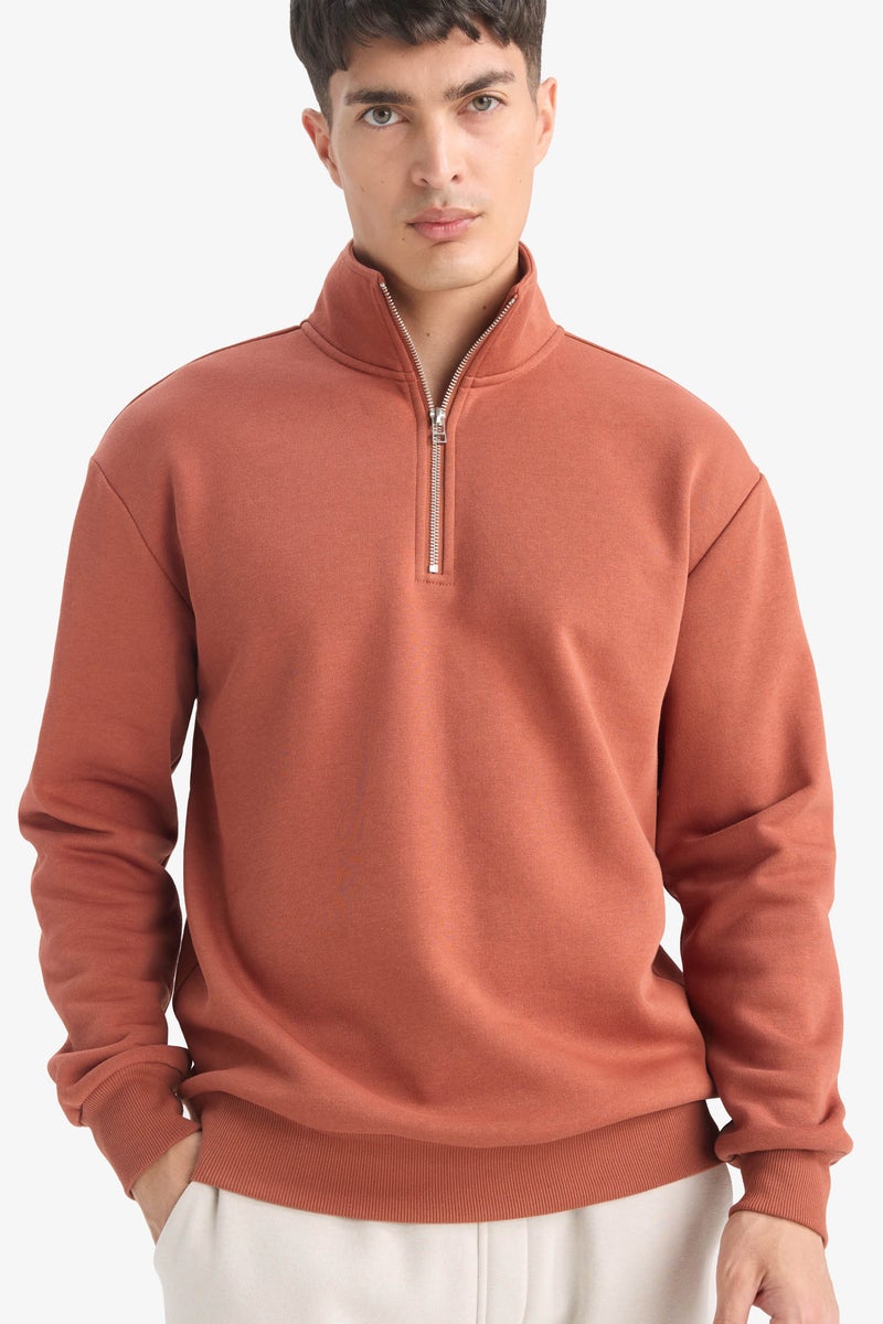 DeFacto Brown Man Regular Fit High Neck Thick Sweatshirt Casual - Image 1