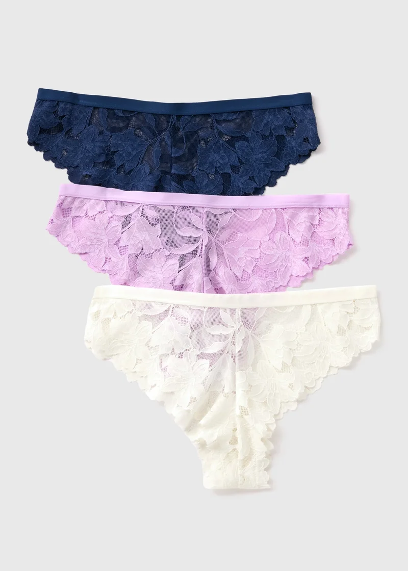 Matalan 3 Pack Multicoloured Lace Brazilian Knickers