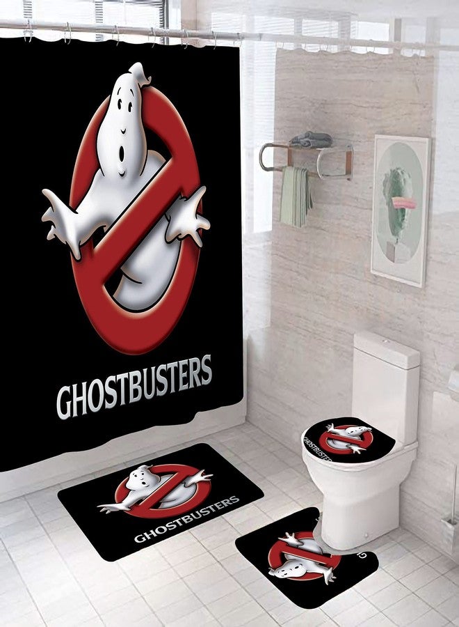 Frameless Ghostbusters Bathroom 4 Pieces Set Shower Curtain, Toilet Lid Cover and Bath Mat, Non-Slip Rugs, Durable and Waterproof, for Bathroom Decor Set, 72" x 72" - Image 1