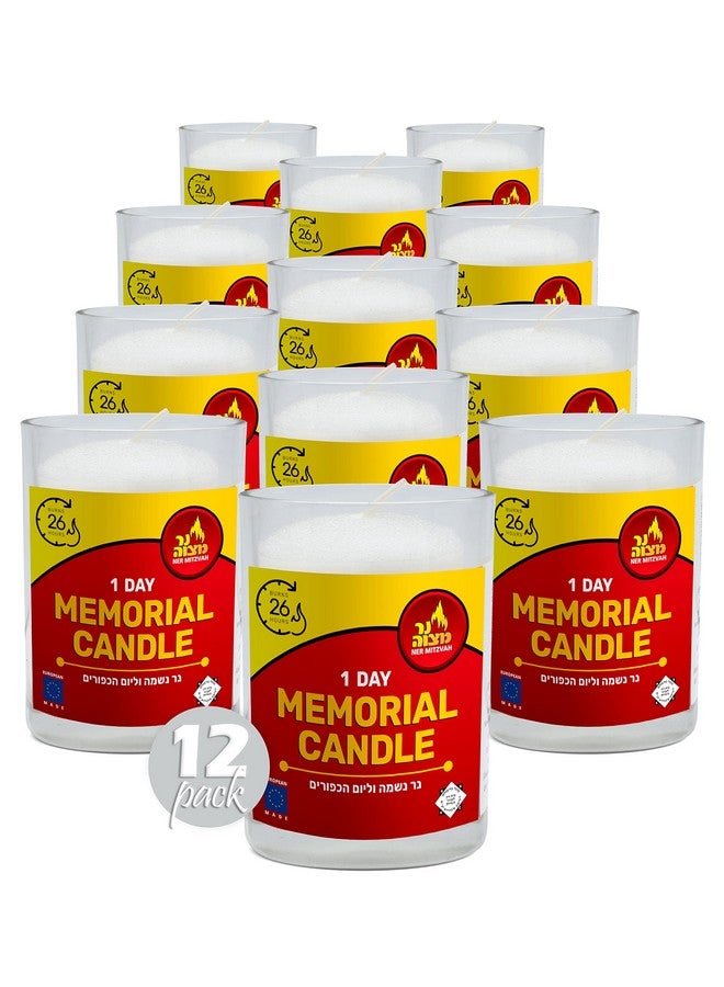 Ner Mitzvah Yahrzeit Memorial Candles - 1 Day Yahrzeit Candle - Yartzeit Candles 24 Hour Yom Kippur Jewish Candles in Glass Tumbler - 12 Pack - Image 1