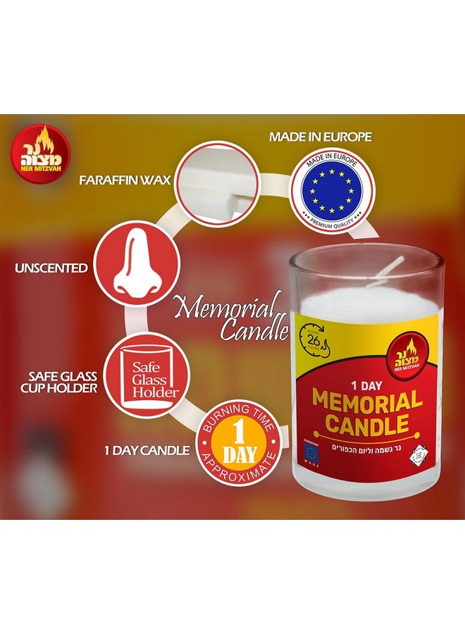 Ner Mitzvah Yahrzeit Memorial Candles - 1 Day Yahrzeit Candle - Yartzeit Candles 24 Hour Yom Kippur Jewish Candles in Glass Tumbler - 12 Pack - Image 2