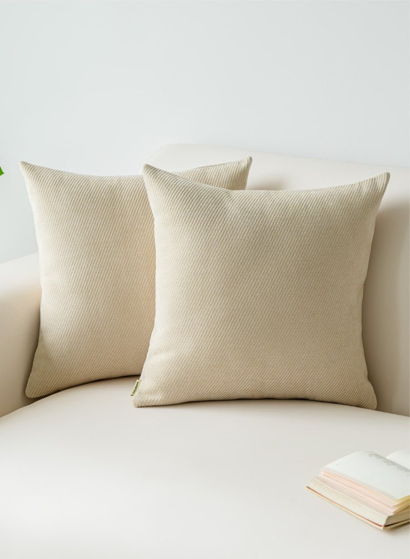 a moment a moment Pack of 2 Decorative Chenille Throw Pillow Covers with Twill Cushion Covers for Sofa Living Room Couch Bed 50x50 CM Beige  - Image 1