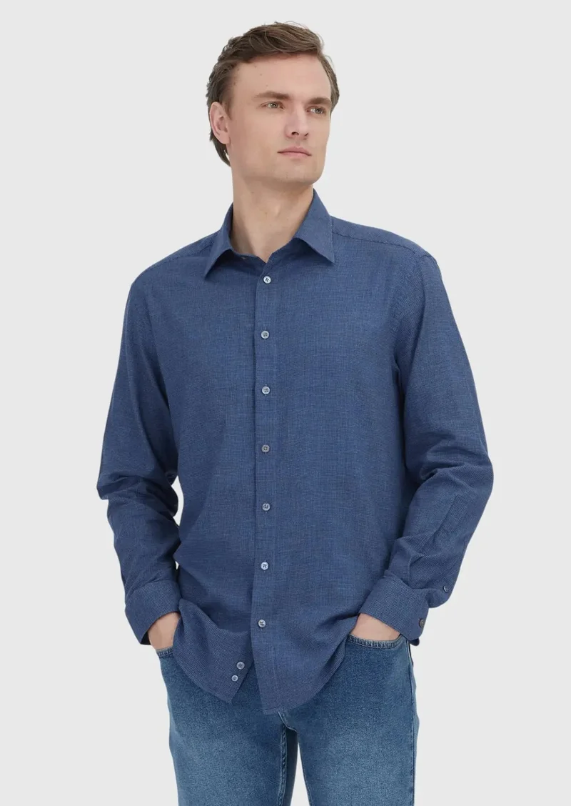 RAMSEY Indigo Casual Fit Weaving Casual 100% Cotton Shirt