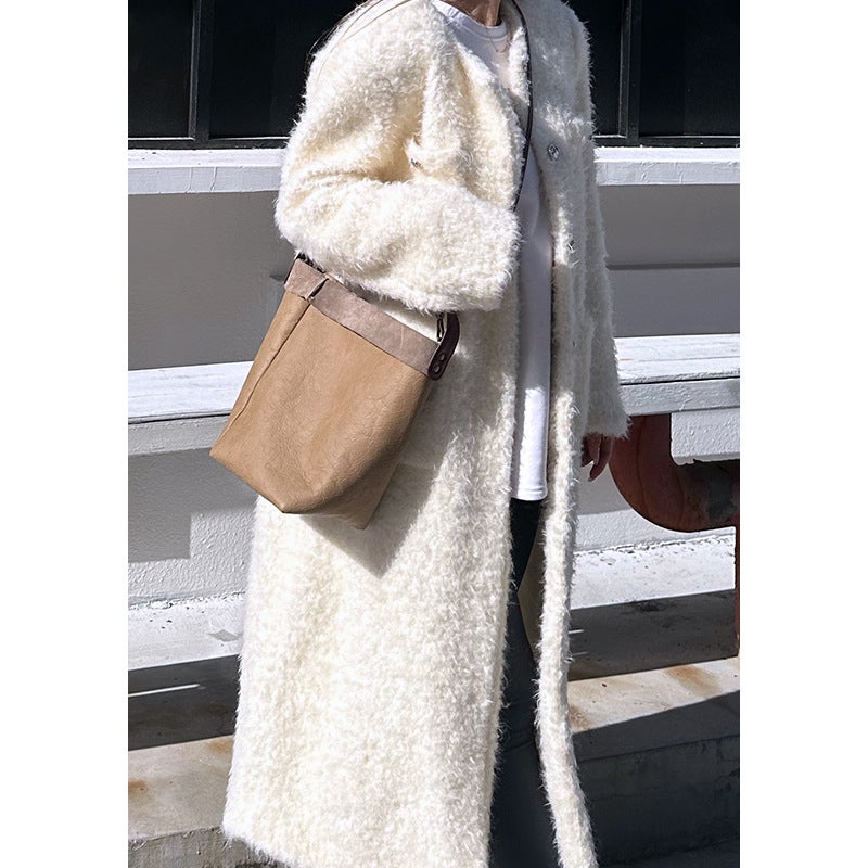 Niche Retro Bucket Bag For Women 2023 New Korean Style Fashion Handbag Simple Top Layer Cowhide Shoulder Messenger Bag - Image 1