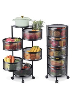 LIYING Multi-Layer Kitchen Storage Shelf - Round Steel Rotating with 4 Movable Wheels - for Fruit and Vegetable Floor-Standing