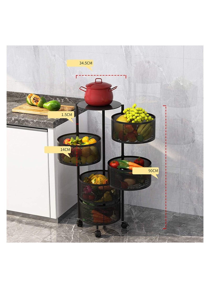 Generic - LIYING Multi-Layer Kitchen Storage Shelf - Round Steel Rotating with 4 Movable Wheels - for Fruit and Vegetable Floor-Standing - Image 1
