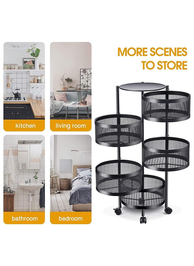 Generic - LIYING Multi-Layer Kitchen Storage Shelf - Round Steel Rotating with 4 Movable Wheels - for Fruit and Vegetable Floor-Standing - Image 1