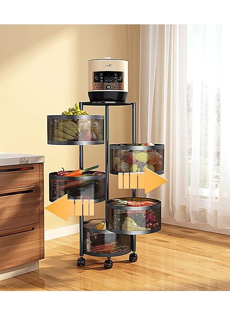 Generic - LIYING Multi-Layer Kitchen Storage Shelf - Round Steel Rotating with 4 Movable Wheels - for Fruit and Vegetable Floor-Standing - Image 1