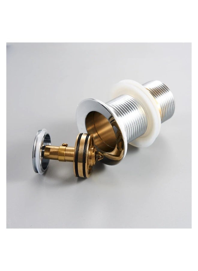 European-Style All-Copper Pop-Up Drain Head – 40mm Full Thread Brass Waste Coupling for Glass, Tabletop & Under-Counter Wash Basins, Chrome Plated with Small Cover & Hole - Image 2