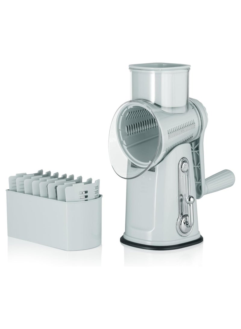 عام مبرشة جبن دوارة محمولة 5 في 1 - شفرة من الفولاذ المقاوم للصدأ، تقطع وتفرّم وتبرش الخضار والمكسرات، أداة مطبخ سهلة التنظيف - Image 1