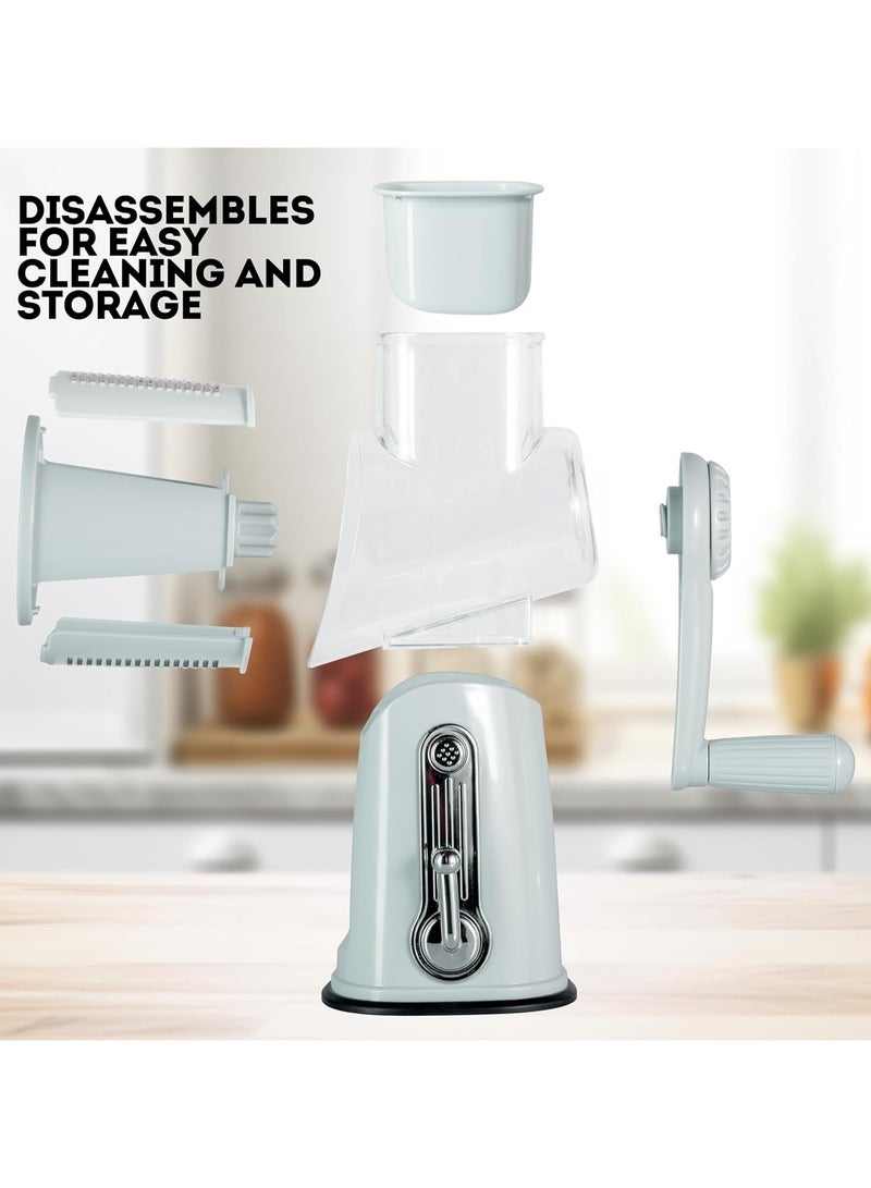 عام مبرشة جبن دوارة محمولة 5 في 1 - شفرة من الفولاذ المقاوم للصدأ، تقطع وتفرّم وتبرش الخضار والمكسرات، أداة مطبخ سهلة التنظيف - Image 4