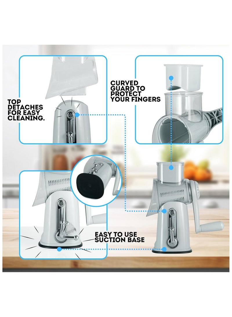 عام مبرشة جبن دوارة محمولة 5 في 1 - شفرة من الفولاذ المقاوم للصدأ، تقطع وتفرّم وتبرش الخضار والمكسرات، أداة مطبخ سهلة التنظيف - Image 3