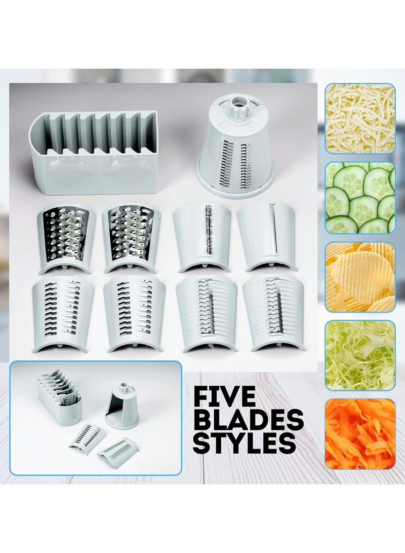 عام مبرشة جبن دوارة محمولة 5 في 1 - شفرة من الفولاذ المقاوم للصدأ، تقطع وتفرّم وتبرش الخضار والمكسرات، أداة مطبخ سهلة التنظيف - Image 5