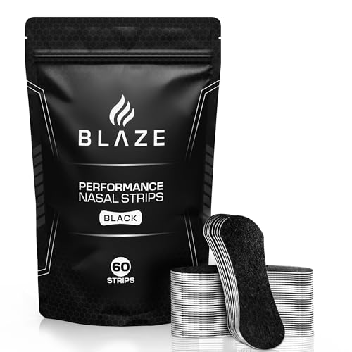 BLAZE Performance Nose Strips for Breathing (60 Count) - Oil & Sweat Proof Adhesive - Athletic Nasal Strips for Snoring & Sleeping - Black, Wide Body, Universal Fit, Extra Strength - Image 1