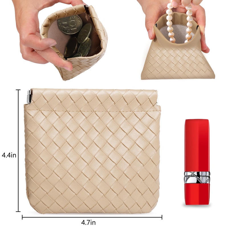 BUSOHA 4 PCS Small Makeup Bag for Purse, Mini Portable Cosmetic Bags for Women, Weave Coin Purse Lipstick Cosmetic Accessories Organizer, Small Travel Kit Storage Pouch - Image 2