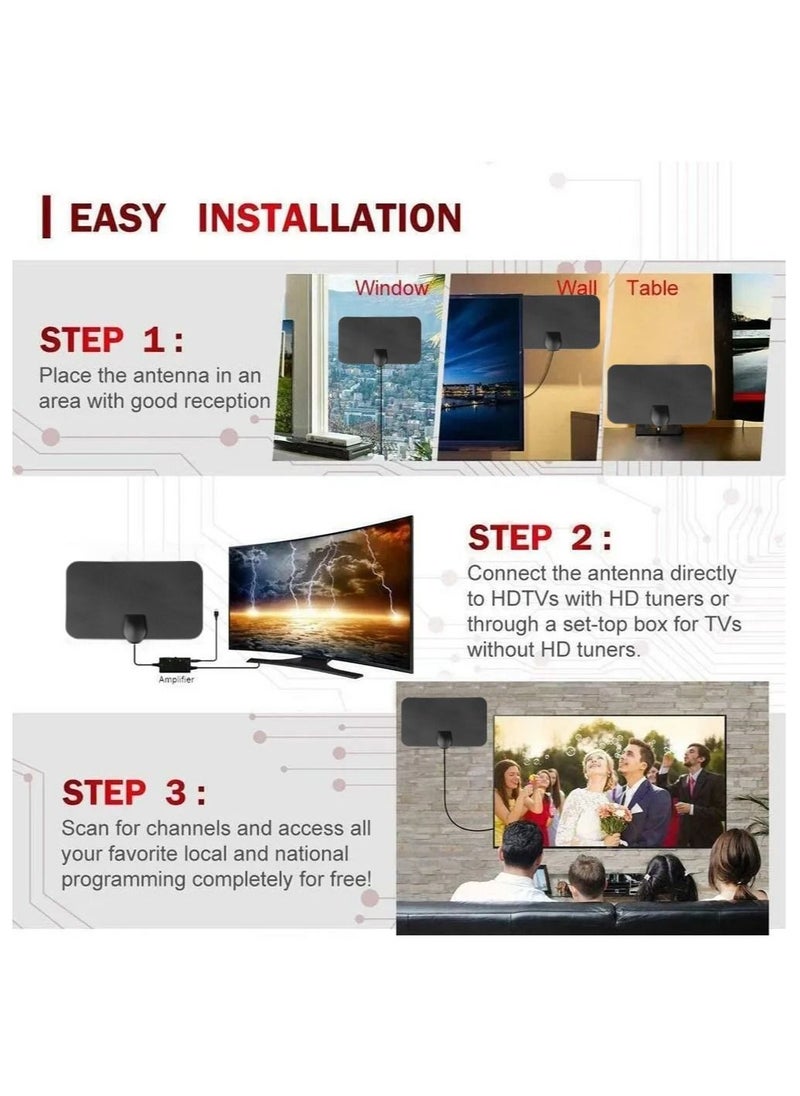 Generic - هوائي التلفزيون الرقمي 8K 4K 500 ميل معزز DVB-T هوائي عالي الدقة مسطح داخلي نشط 25DBi مكاسب عالية VHF UH F TV Box - Image 1