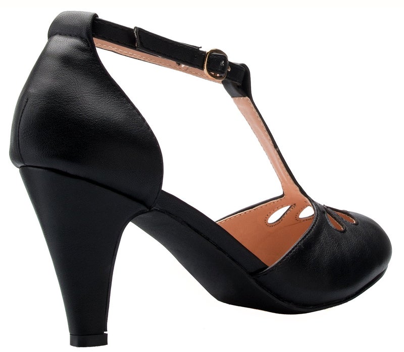 Olivia K Women's Low Heels Mary Jane Pumps - Adorable Vintage Shoes- Unique Round Toe Design with an Adjustable T Strap Black - Image 3