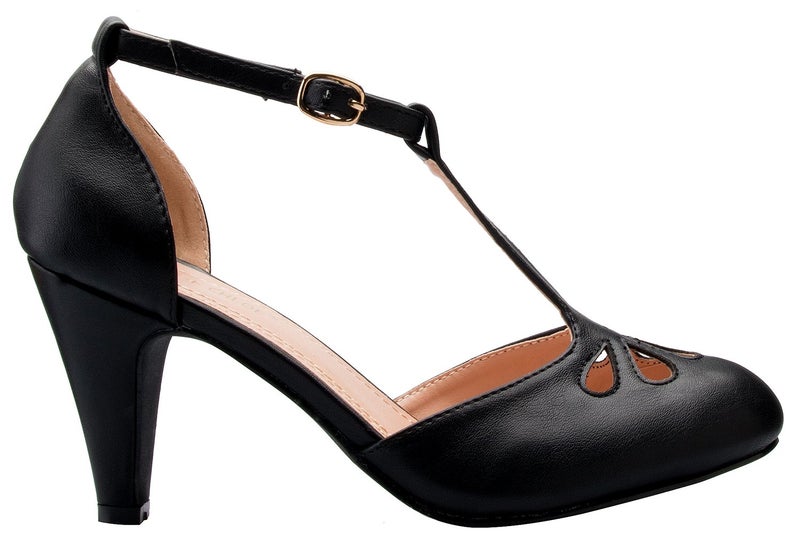 Olivia K Women's Low Heels Mary Jane Pumps - Adorable Vintage Shoes- Unique Round Toe Design with an Adjustable T Strap Black - Image 2