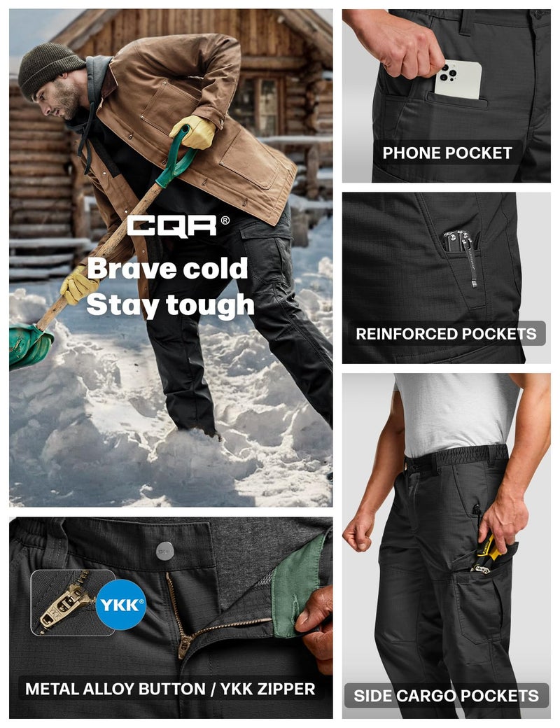 CQR Men's Winter Tactical Cargo Pants, Thermal Fleece Lined Outdoor Snow Ski Hiking Work, Ouray Black, 32W x 30L - Image 5