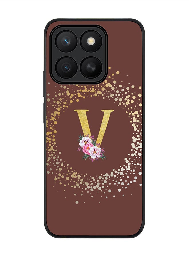 Stylizedd For Honor X8c Case,Slim fit Camera Protection, Shockproof Thin Phone cover  - Custom Monogram Floral - V  (Brown )