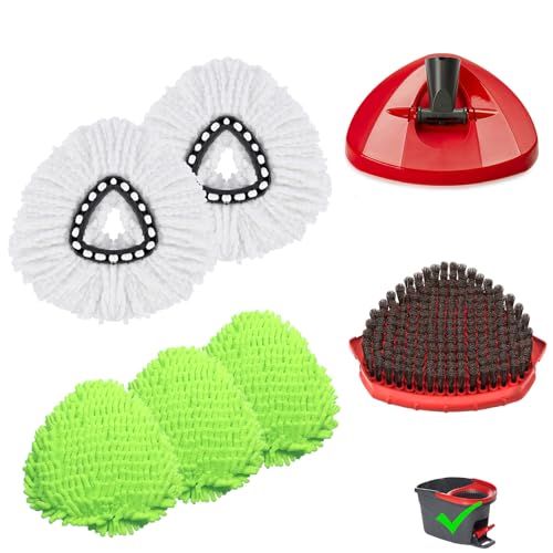 BywoBywo Upgraded Scrub Brush Compatible with OCedar EasyWring 1 System 7 Pack Triangle Mop Reusable Mop Pads Mop Head Mop Replacement Set with Base for Deep Clean White and Green - Image 1