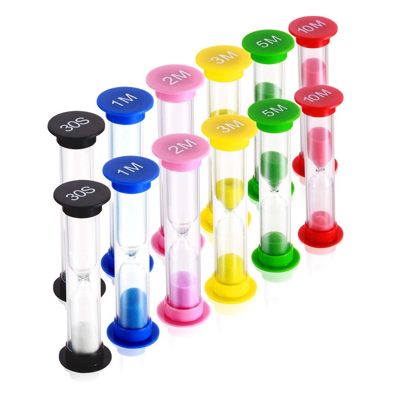 Dsmile Sand TimerPlastic Hourglass TimerColorful Sandglass Hourglass Sand Clock Timer 30sec 1min 2mins 3mins 5mins 10mins 12pcs