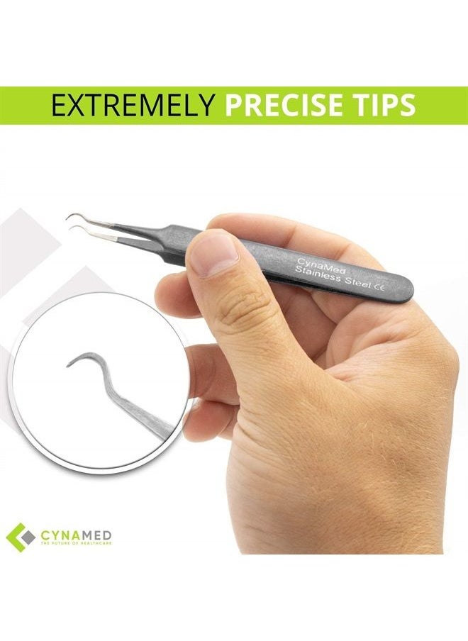 CYNAMED - Blackhead Tweezer - Professional Curved Steel Tip Surgical Comedone & Splinter Extractor By Rapid Vitality. Ideal Blemish & Acne Remover Tool Means Flawless Facial Skin (Black) - Image 1