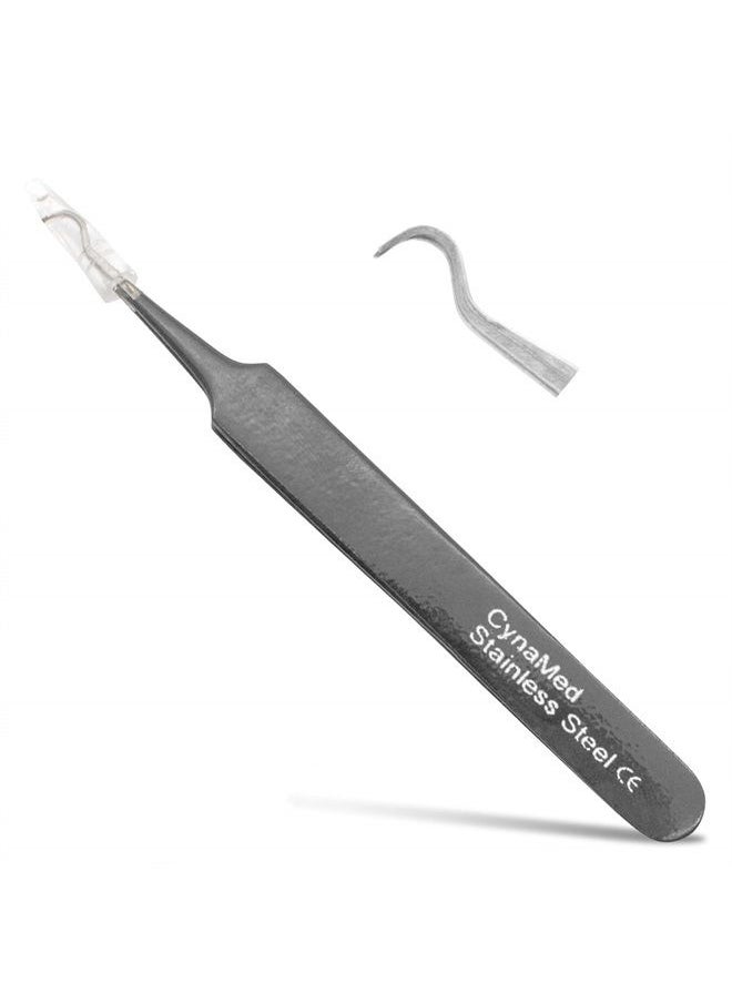 CYNAMED - Blackhead Tweezer - Professional Curved Steel Tip Surgical Comedone & Splinter Extractor By Rapid Vitality. Ideal Blemish & Acne Remover Tool Means Flawless Facial Skin (Black) - Image 1
