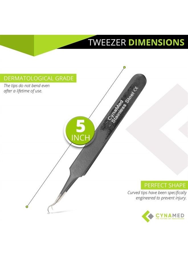 CYNAMED - Blackhead Tweezer - Professional Curved Steel Tip Surgical Comedone & Splinter Extractor By Rapid Vitality. Ideal Blemish & Acne Remover Tool Means Flawless Facial Skin (Black) - Image 1