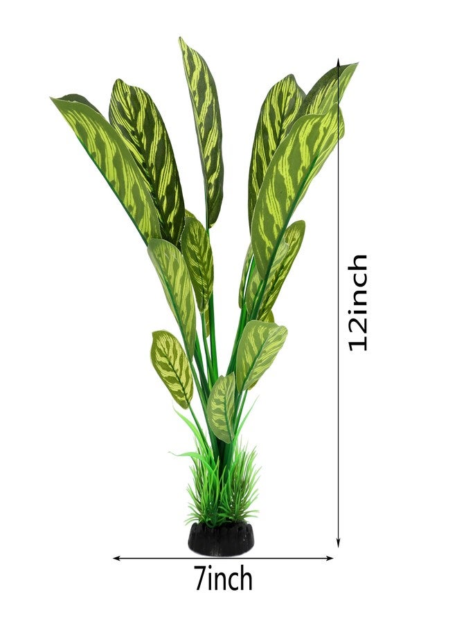 ALEGI Silk Aquarium Plants, Artificial Silk Plants Decorations for Fish Tank,Aquarium Décor Plastic Plants (Green with Stripes, 2 Pack) - Image 2