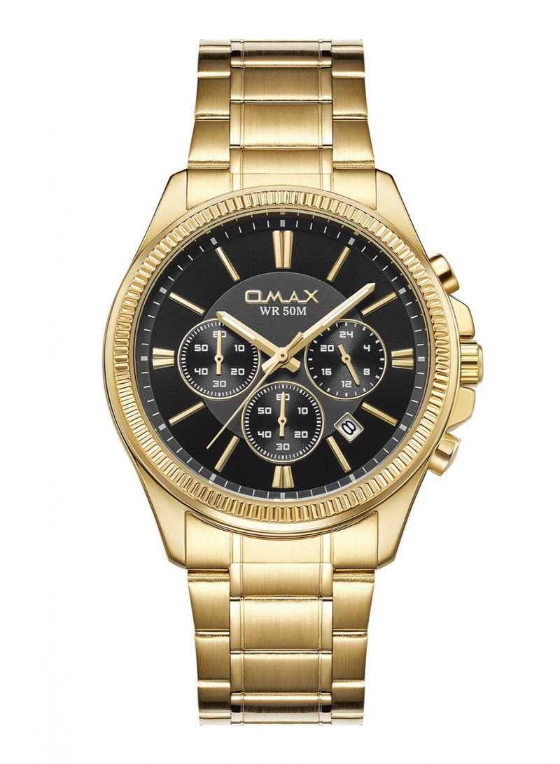 Omax Men's Chronograph Wrist Watch, Gold Tone with Black Dial - Image 1