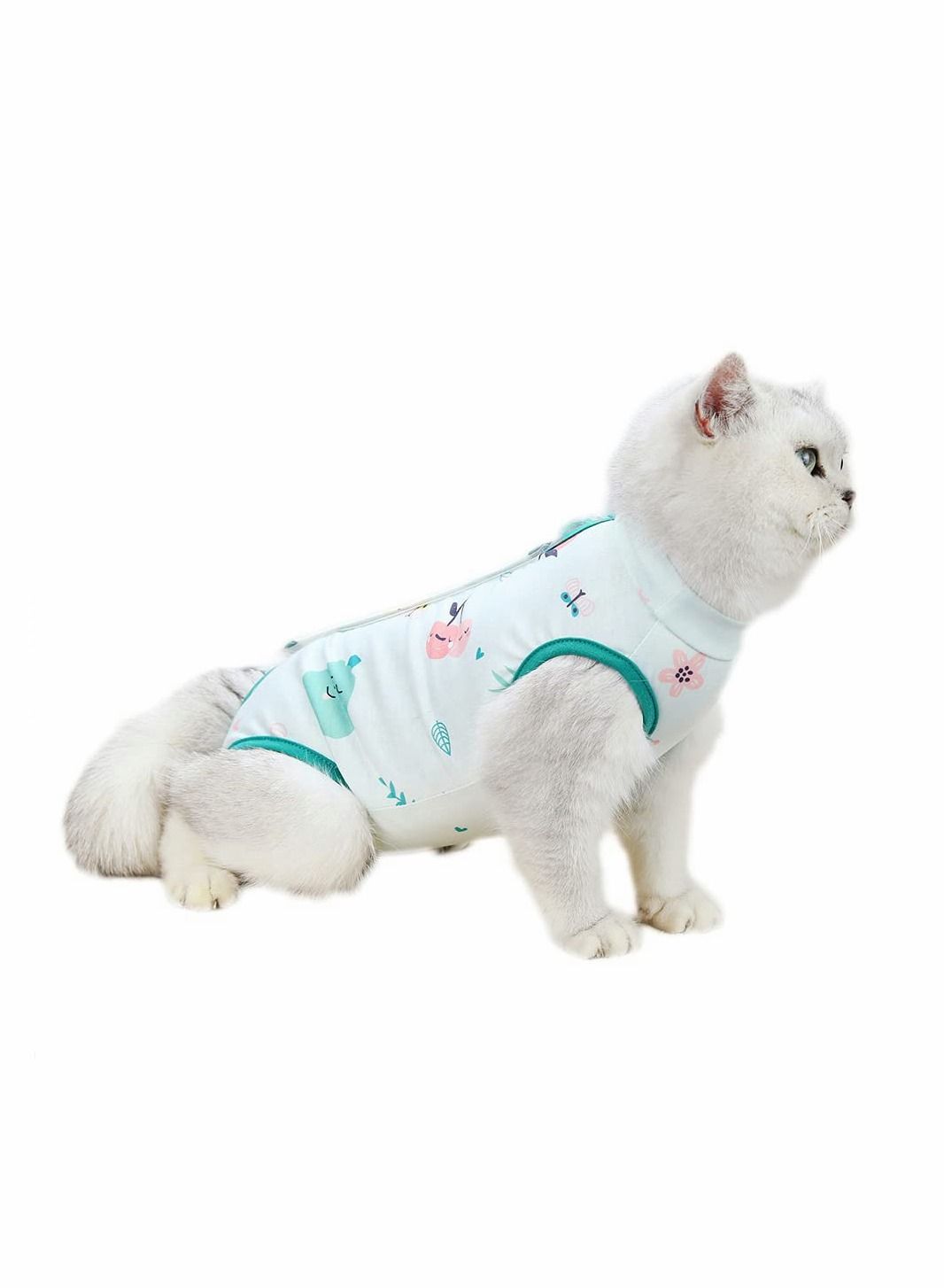 Dog/Cat Clothing Professional Recovery Suit With Anti Licking for Abdominal Wounds or Skin Diseases, Indoor Clothing E-Collar for Cats After sterilization, Surgery - Green L